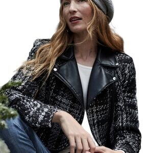 Chico's Tweed And Faux Leather Moto Jacket black - white